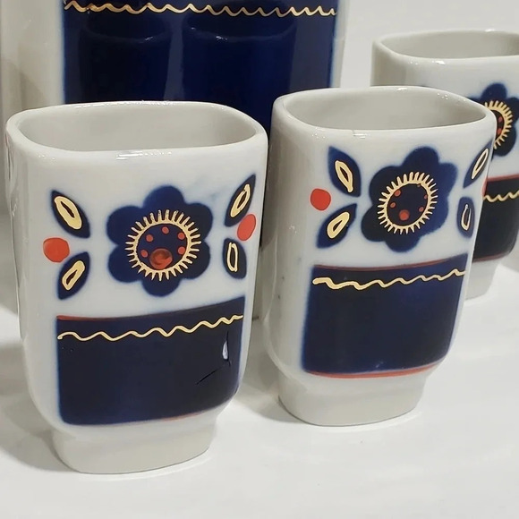 Vintage  Set Damask Ceramics Wine Glasses/Cups/Bottle 60-70s Handpainted Russia - Picture 14 of 14